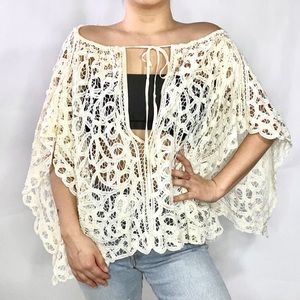 Free People Cream Crochet Knit Top